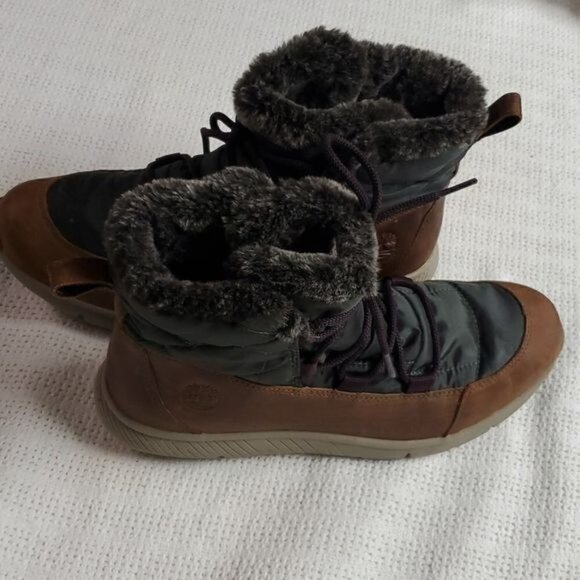 Timberland Boltero Waterproof Sz 9.5 Insulated Faux Fur Brown Leather Ankle Boot - Picture 6 of 7